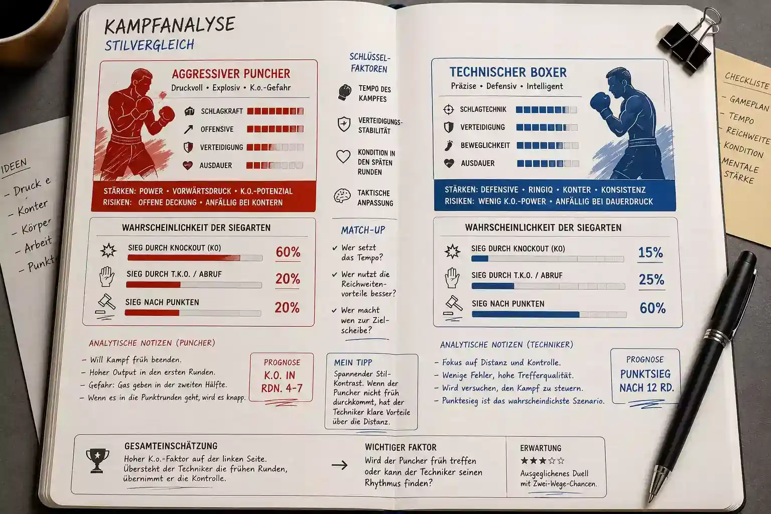 Kampfstilanalyse für eine Boxen Methodenwette — Power-Puncher vs. technischer Boxer mit Methodenwahrscheinlichkeiten