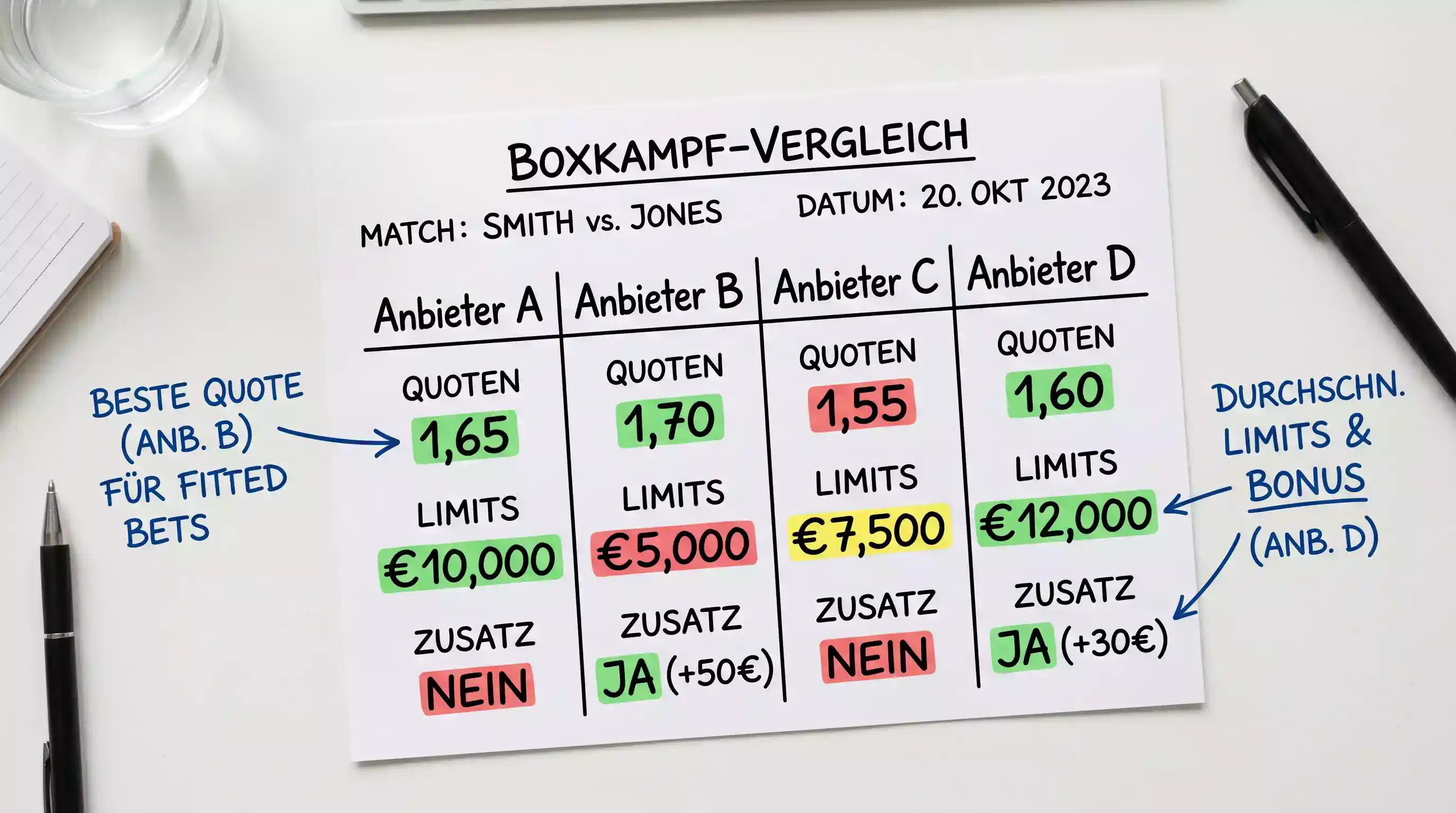 Quotenunterschiede beim Boxen zwischen verschiedenen Wettanbietern im direkten Vergleich