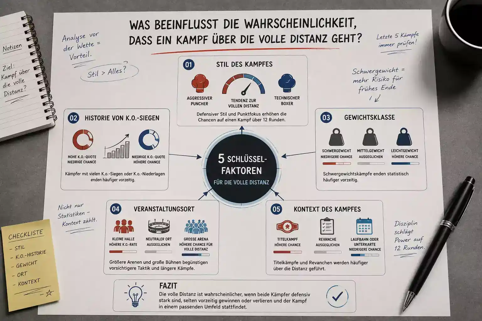 Analyse der fünf Einflussfaktoren für Goes the Distance beim Boxen — Kampfstil, Stopphistorie und Gewichtsklasse im Vergleich