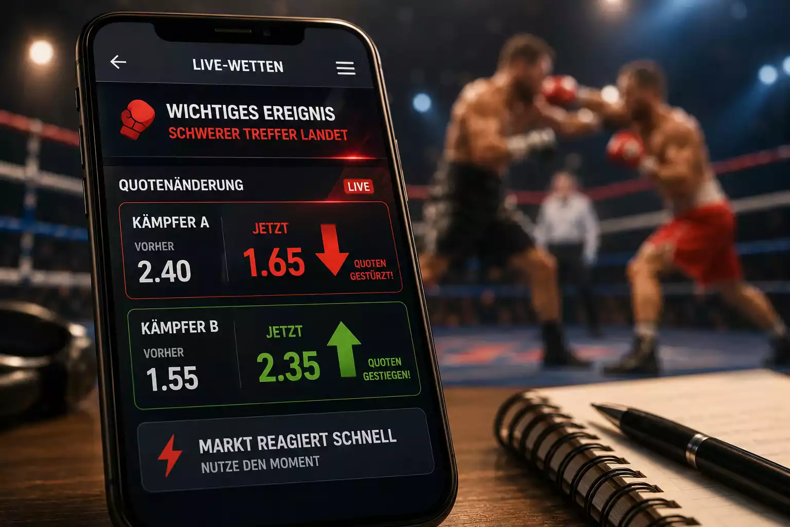 Live-Quoten Reaktion nach Knockdown beim Boxen — Quotenbewegung und Marktveränderung in Echtzeit