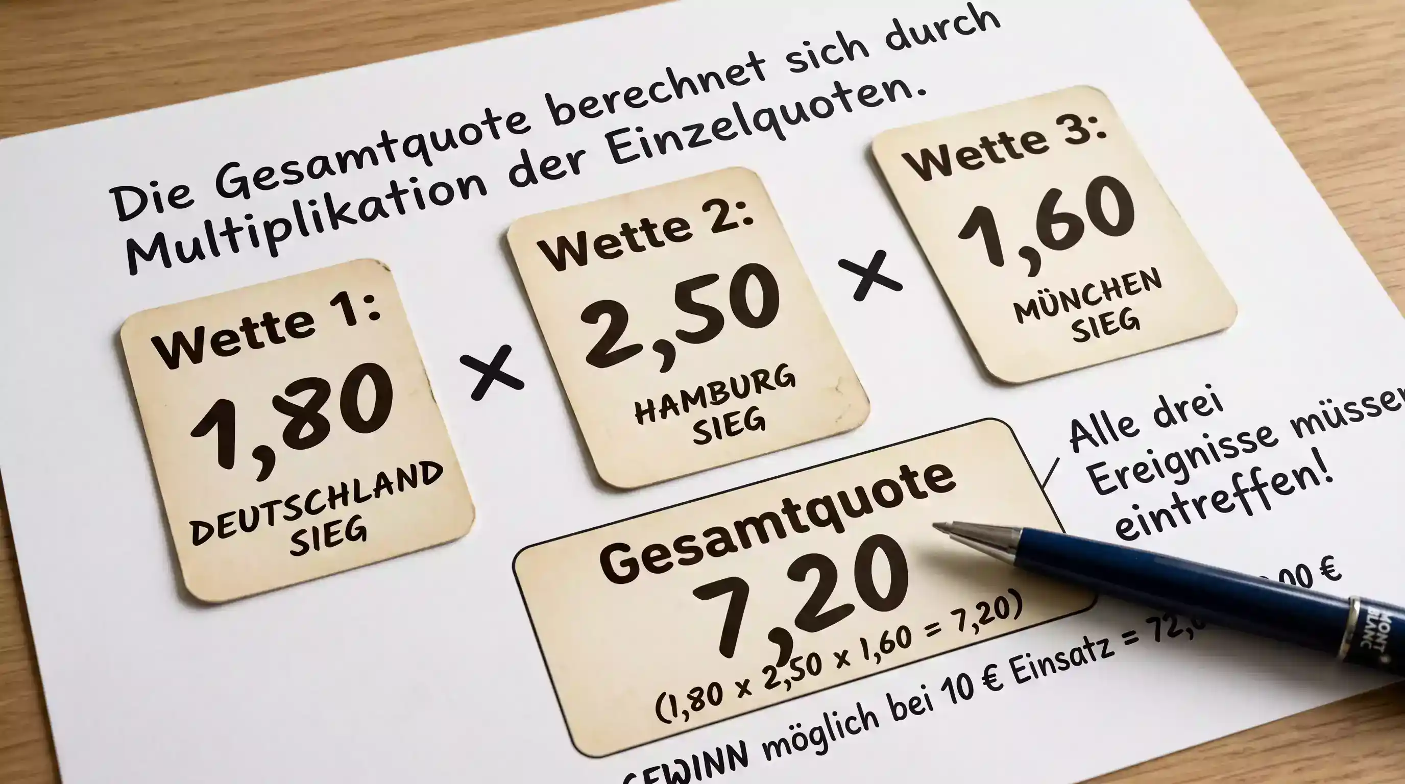 Quoten-Berechnung bei Boxen-Kombiwetten — Multiplikation von drei Einzelquoten zu einer Gesamtquote